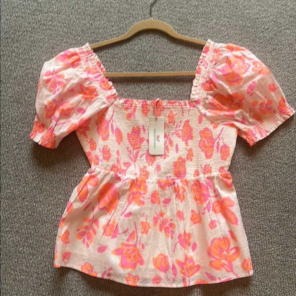 Vineyard Vines Floral Pink and Orange Women's Top NWT